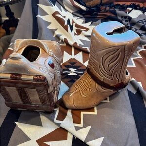 Cowboy Boot and Saddle Ceramic set
